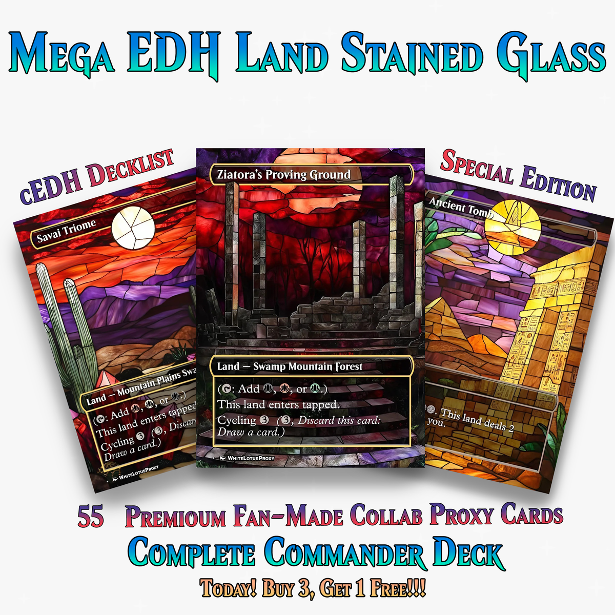 Stained Glass Mega EDH Land Pack | 55+ Cards | PrimeDecks