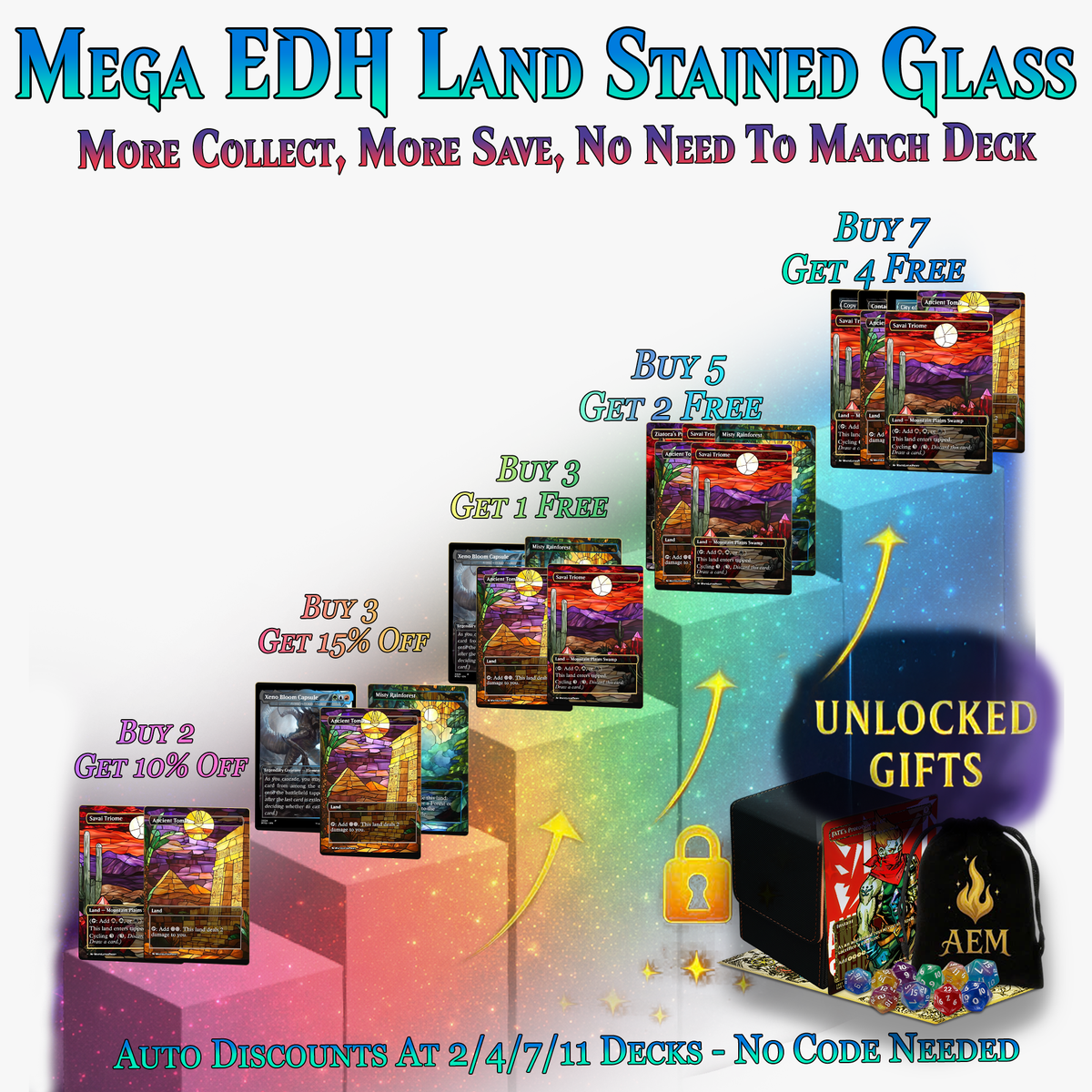 Stained Glass Mega EDH Land Pack | 55+ Cards | PrimeDecks