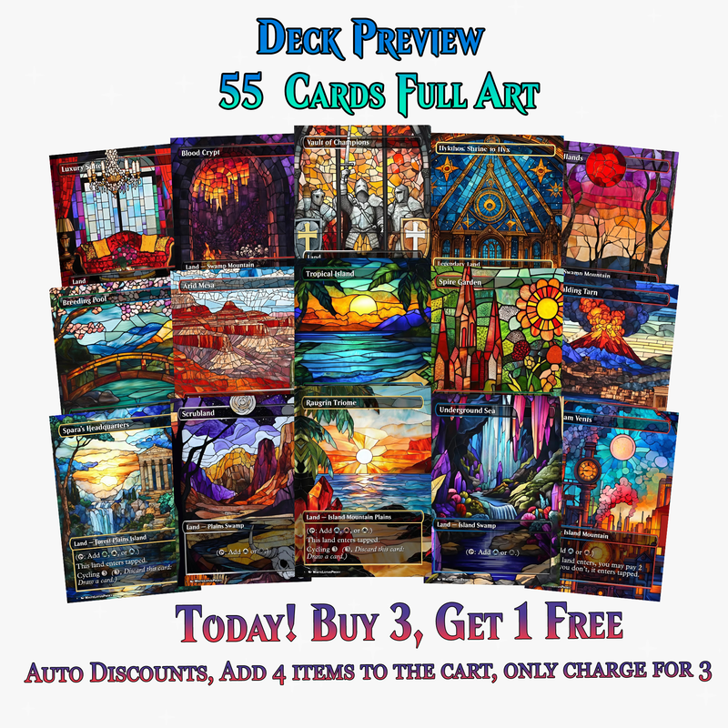Stained Glass Mega EDH Land Pack | 55+ Cards | PrimeDecks