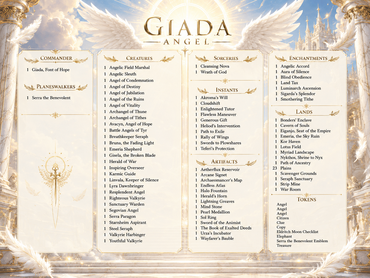 | New | Giada Angel Tribal Commander Proxy Deck | 100+ Premium MTG Proxy Cards | PrimeDecks