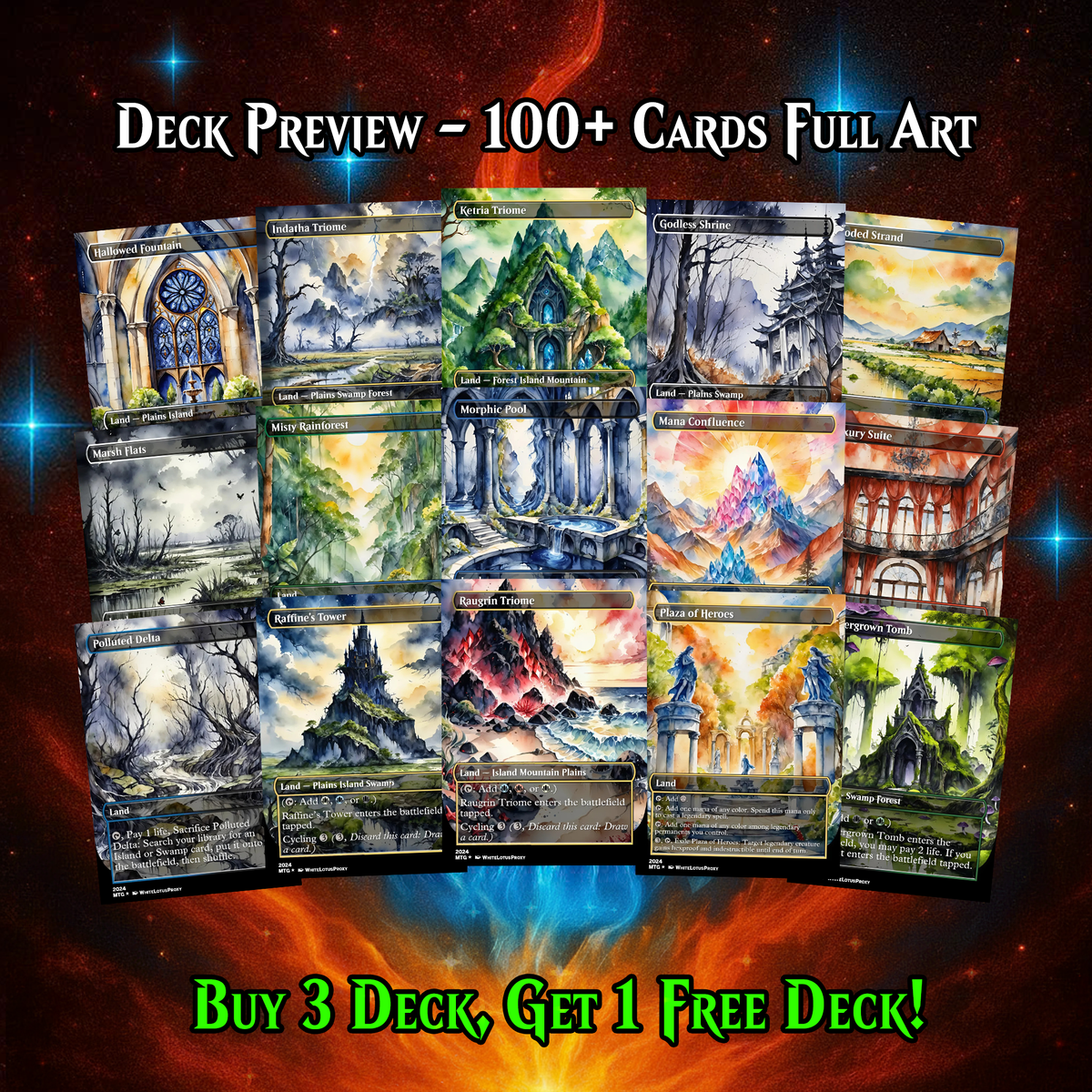 Anime Watercolor Lands Pack | 54 Fan-Made MTG Lands for EDH | ProxyTCG